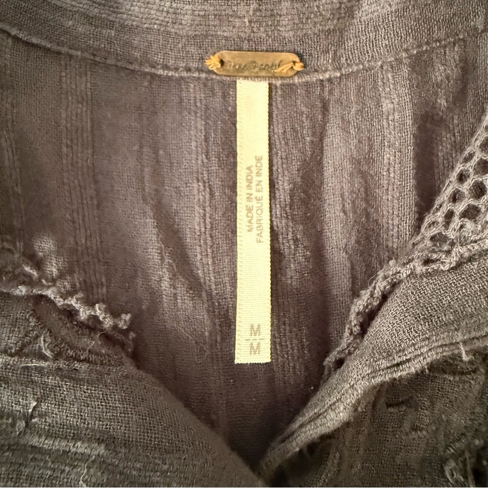 Free People Carter Dobby Dark Gray Embroidered Button Down Shirt, Medium - Picture 11 of 13